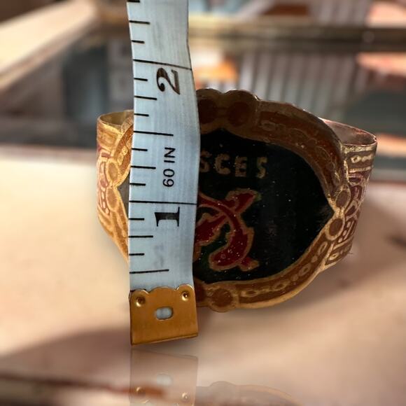 Vintage Brass Hand Painted PISCES Zodiac Cuff Astrology Bracelet - Picture 5 of 9